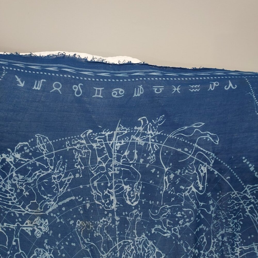 Scarf Large 50x56 Cobalt Blue Astrological Cotton Beach Wrap Zodiac Signs - Picture 3 of 15